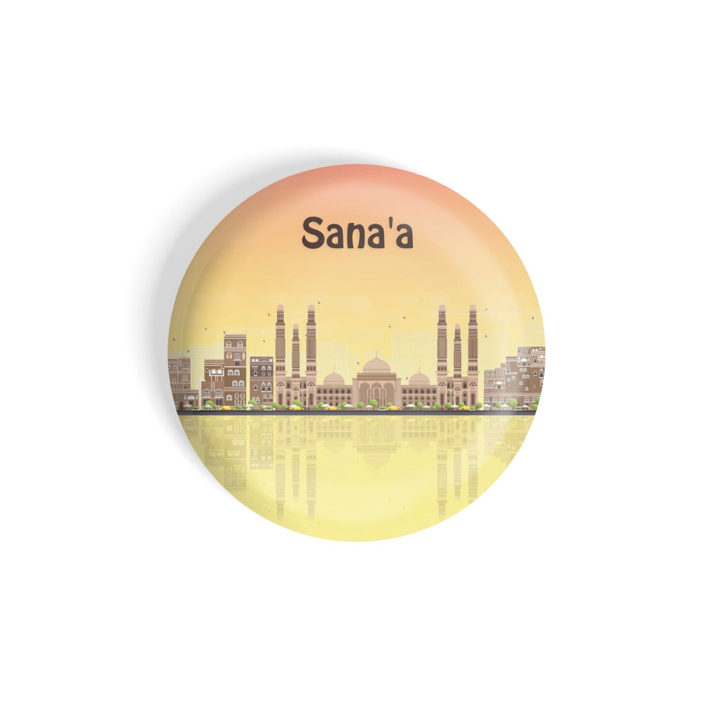dhcrafts Round Fridge Magnet Multicolour Places Sana'a Capital Of Yemen Glossy Finish Design Pack of 1 (58 mm)